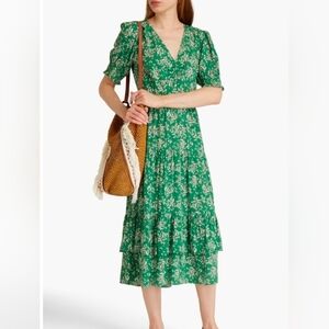 Bash Vika ruffled green midi Vika dress